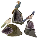 Carved Gemstone Birds on Amethyst